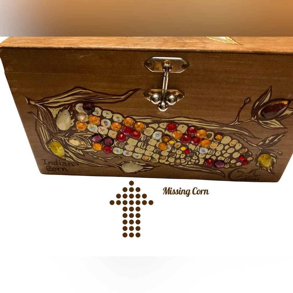 Vintage Enid Collins Texas Indian Corn Wood Box Purse Signed Mirror Inside - Picture 8 of 16
